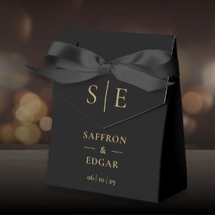 Elegant Black And Gold Monogram Wedding Favour Box