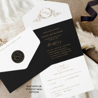 Elegant Black and Gold Monogram Wedding with RSVP 