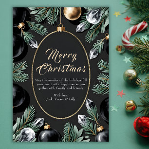 Elegant Black and Gold Moody Botanical Christmas Holiday Card