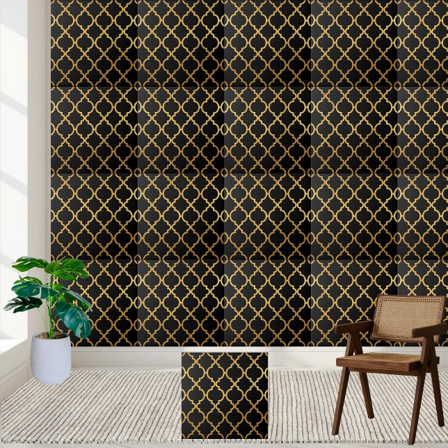 Elegant Black and Gold Moroccan Trellis Pattern Ceramic Tile (Elegant Black and Gold Moroccan Trellis Pattern Ceramic Tile)