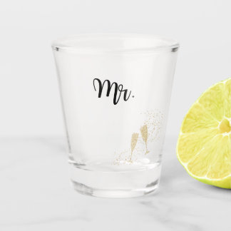 Elegant Black and Gold Mr. and Champagne Flutes Shot Glass