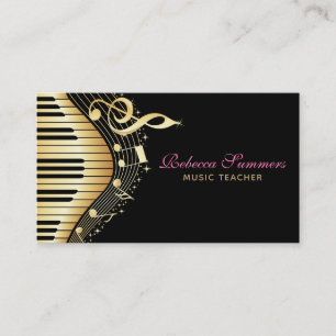 Elegant Black And Gold Music Notes Design Business Card