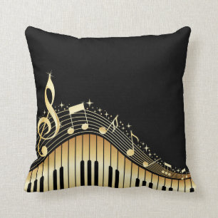 Elegant Black And Gold Music Notes Design Cushion