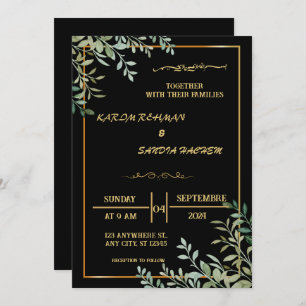 Elegant Black and gold Muslim Wedding Invitation
