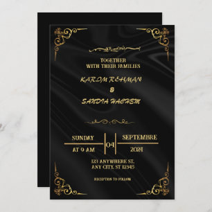 Elegant Black and gold Muslim Wedding Invitation