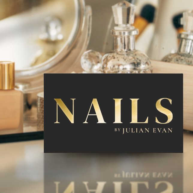 Elegant Black and Gold Nail Business Card (Creator Uploaded)