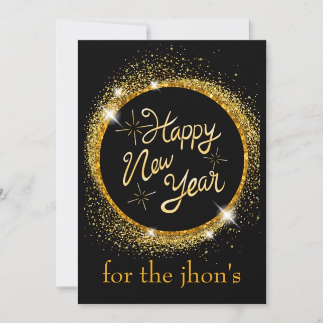 ELEGANT BLACK AND GOLD  NEW YEAR  HOLIDAY CARD (Front)