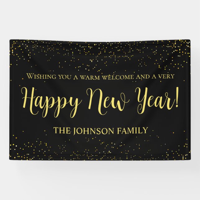 Elegant Black and Gold New Year’s Greeting Banner (Horizontal)