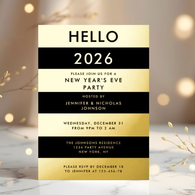 Elegant Black And Gold New Year's Party (Elegant Black And Gold New Year's Party Foil Invitation)