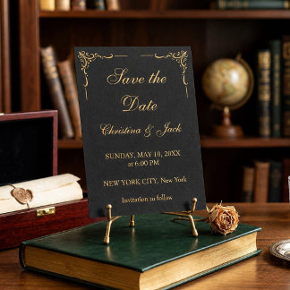 Elegant Black and Gold Ornate Flourish Save The Date