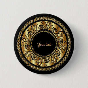 Elegant Black and Gold Ornate Template 6 Cm Round Badge