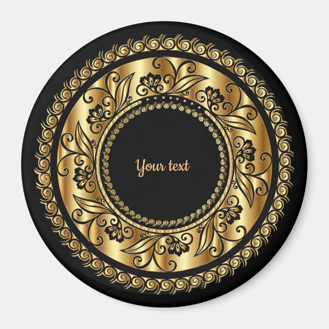 Elegant Black and Gold Ornate Template Magnet (Front)