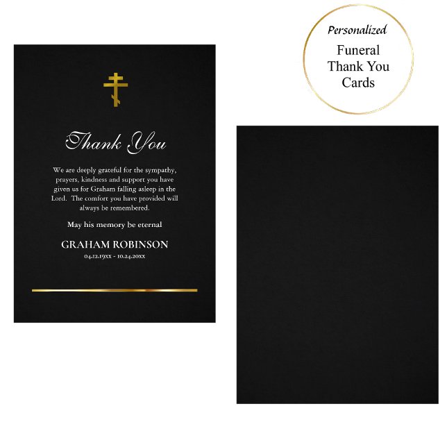 Elegant Black and Gold Orthodox Christian Memorial Thank You Card (Creator Uploaded)