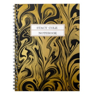 Elegant Black and Gold Paint Name Personalised Notebook