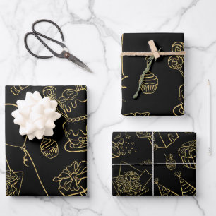 Elegant Black and gold Party Wrapping Paper Sheet