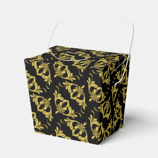 Elegant Black and Gold Pattern Favour Box (Front Side)