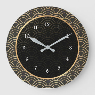Elegant black and gold pattern large clock