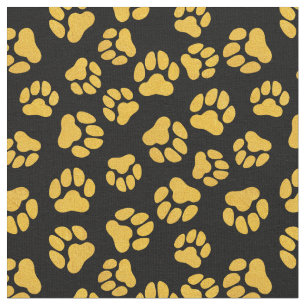 Elegant Black and Gold Paw Print Fabric by Yard