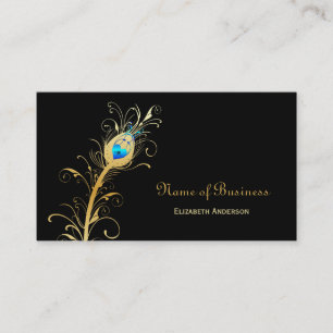 Elegant Black and Gold Peacock Feather Business Card