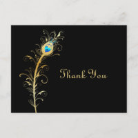 Elegant Black and Gold Peacock Feather Thank You