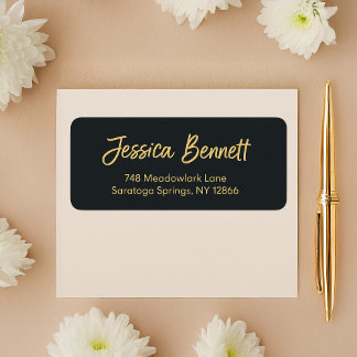 Elegant Black and Gold Personalised Address Return Address Label