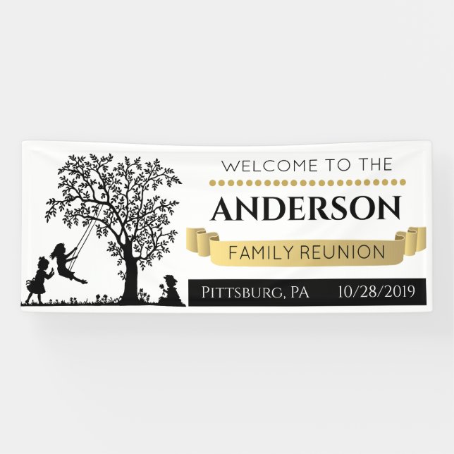Elegant Black and Gold Personalised Family Reunion Banner (Horizontal)