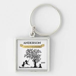 Elegant Black and Gold Personalised Family Reunion Key Ring