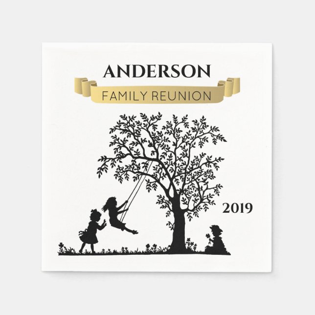 Elegant Black and Gold Personalised Family Reunion Napkin (Front)