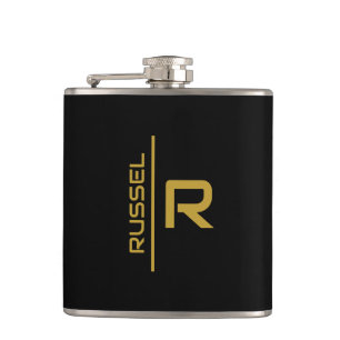 Elegant Black and Gold Personalised Groomsmen  Hip Flask