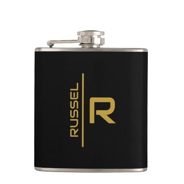 Elegant Black and Gold Personalised Groomsmen  Hip Flask (Front)