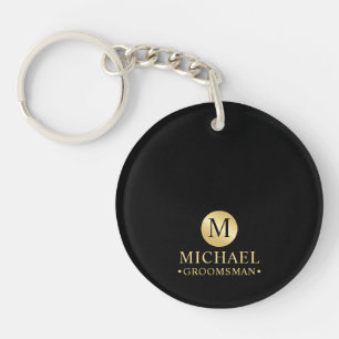 Elegant Black and Gold Personalised Groomsmen Key Ring