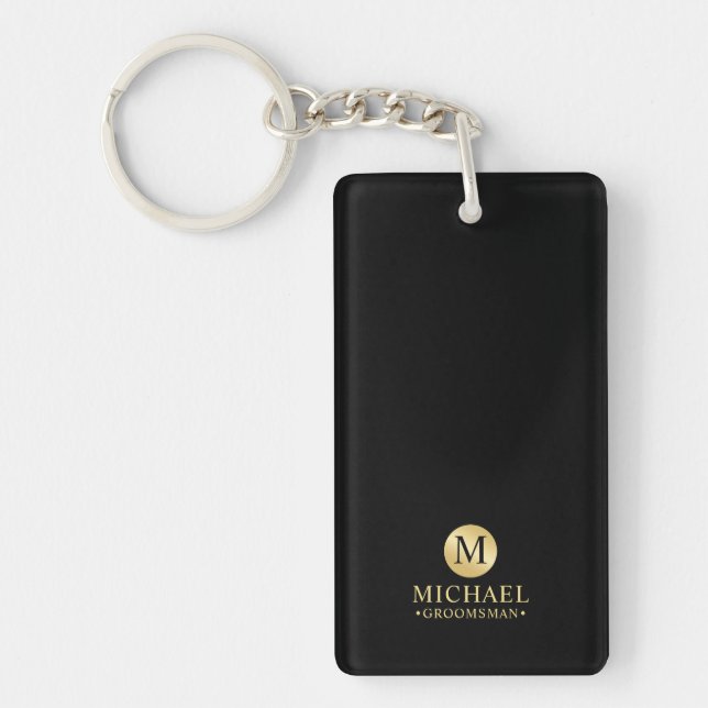 Elegant Black and Gold Personalised Groomsmen Key Ring (Front)