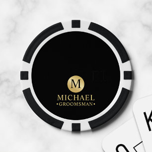 Elegant Black and Gold Personalised Groomsmen Poker Chips