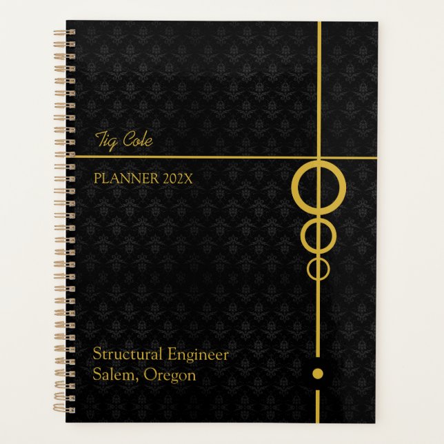 Elegant Black and Gold Personalised  Planner (Front)