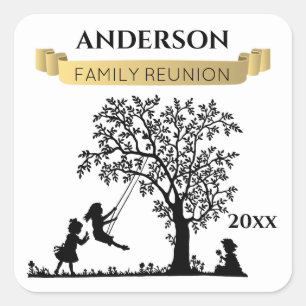 Elegant Black and Gold Personalized Family Reunion Square Sticker