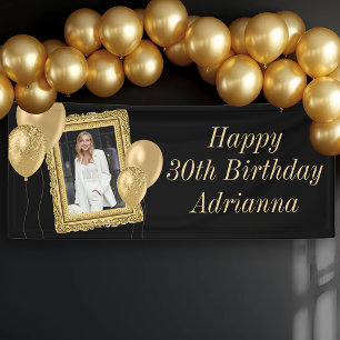 Elegant Black and Gold Photo & Balloons Banner
