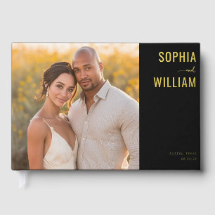 Elegant Black and Gold Photo Guest Book