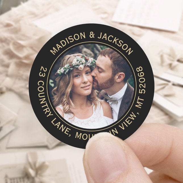 Elegant Black and Gold Photo Return Address Labels (Creator Uploaded)