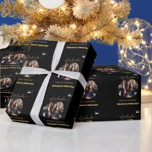 Elegant Black and gold Photo Spanish Graduated Wrapping Paper