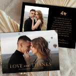 Elegant Black and Gold Photo Wedding | Birds Thank You Card<br><div class="desc">This stylish, elegant wedding thank you flat card features a full bleed photo template on the front, along with simple typography reading, "Love and Thanks" in faux gold foil. A dark gradient overlay towards the bottom allows the text to stand out against your photo - it can be adjusted up...</div>