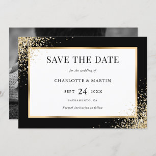 Elegant Black and Gold Photo Wedding Save The Date