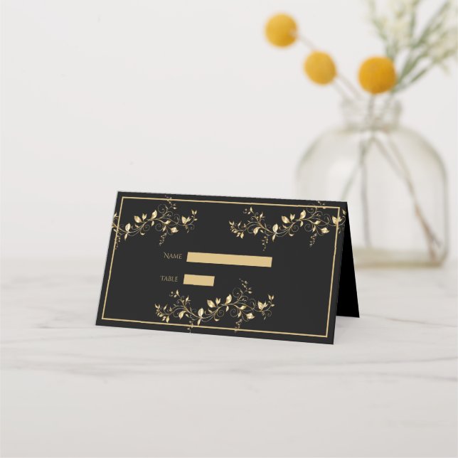 Elegant Black and Gold Place Card (Front)