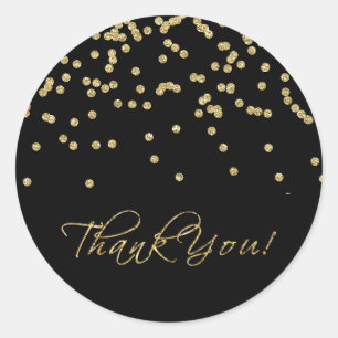 Elegant Black and Gold Polka-Dots Thank You! Classic Round Sticker