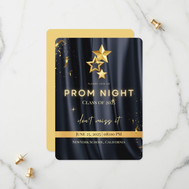Elegant Black and Gold Prom Night Invitation 2025 (Front/Back In Situ)