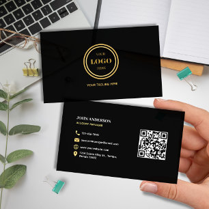 Elegant Black and Gold QR Code Modern Professional Business Card