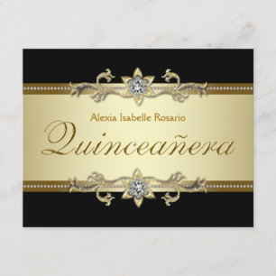 Elegant Black and Gold Quinceanera Invitation