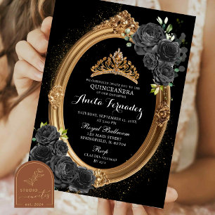 Elegant Black and Gold Quinceanera Invitation