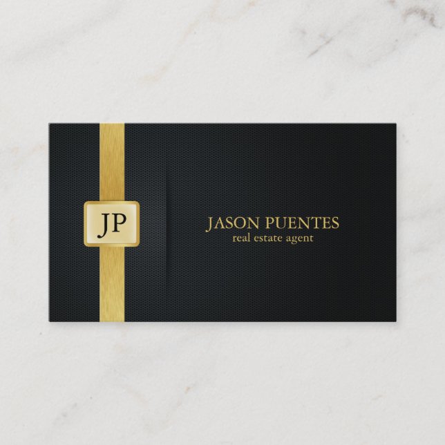 Elegant Black and Gold real estate agent Business Card (Front)
