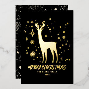 Elegant Black and Gold Reindeer Merry Christmas Foil Holiday Card