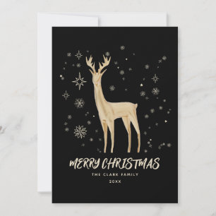 Elegant Black and Gold Reindeer Merry Christmas Holiday Card